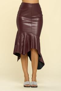 WINE DOWN SWING LEATHER SKIRT
