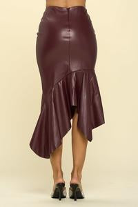 WINE DOWN SWING LEATHER SKIRT