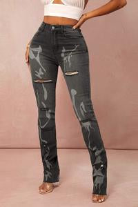 BLACK SPLASH HIGH WAISTED RIPPED JEANS