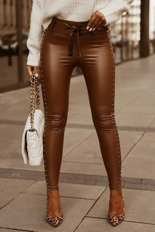 “SADDLE UP” STUDDED LEATHER LEGGINGS