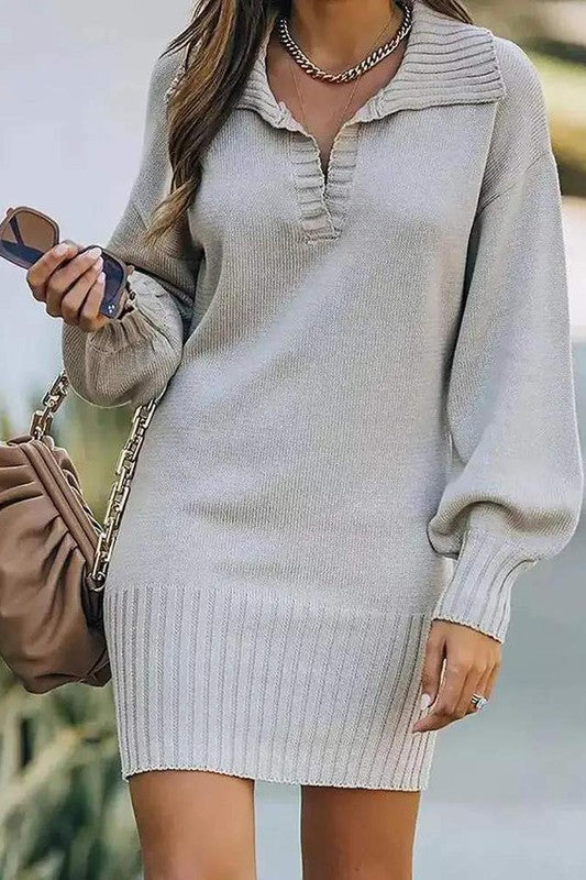“SMOKING HOT” GRAY LANTERN SLEEVE MINI DRESS