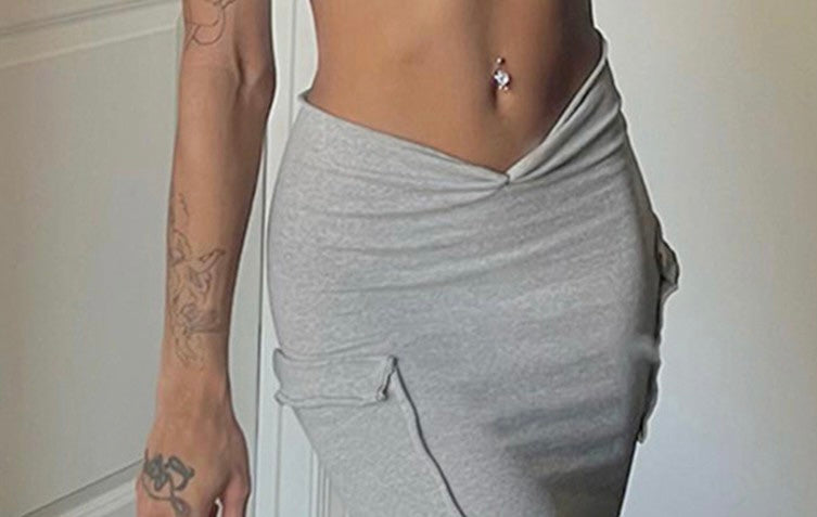 COMFY CARGO LONG SKIRT-GRAY