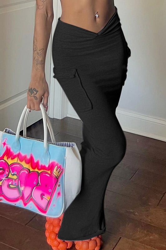 COMFY CARGO LONG SKIRT-BLACK