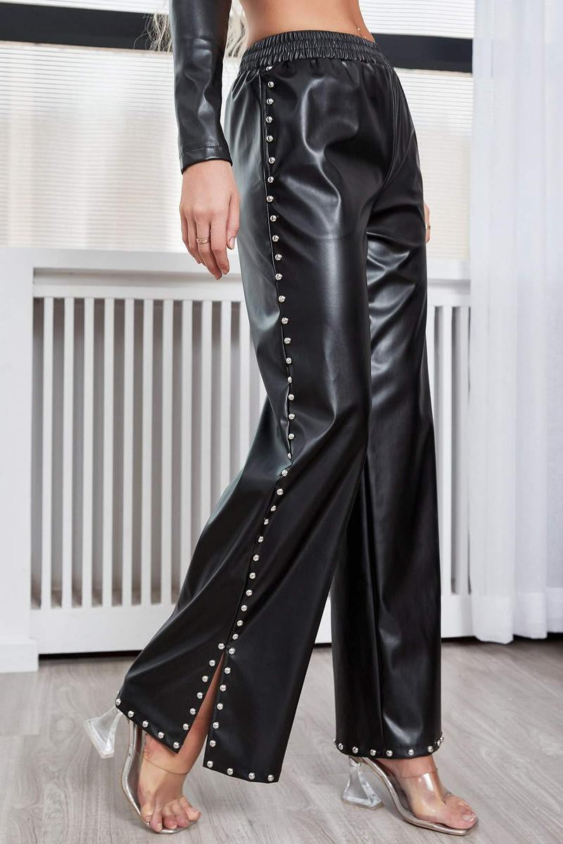 SPLIT AND STUDDED LEATHER PANTS