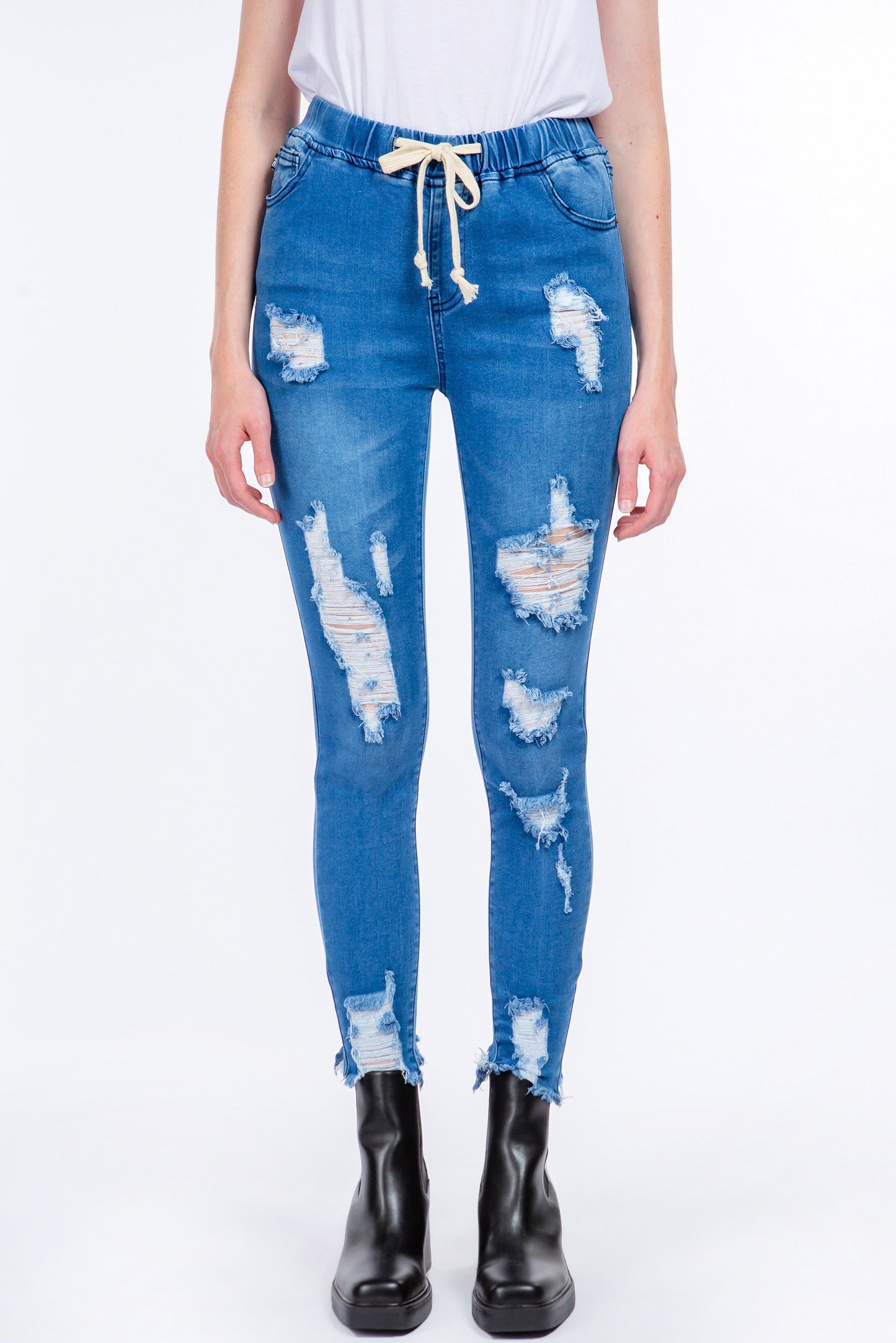 DRESSED FOR DISTRESSED DENIM JOGGERS