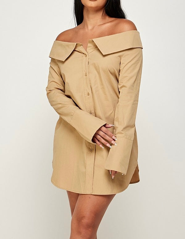 PETER PAN SHIRT DRESS-KHAKI