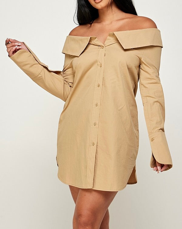 PETER PAN SHIRT DRESS-KHAKI