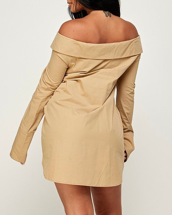PETER PAN SHIRT DRESS-KHAKI