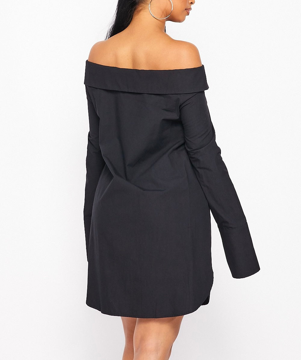 PETER PAN SHIRT DRESS-BLACK