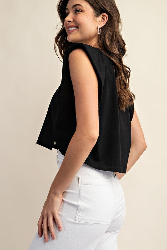 SHOULDER TEE-BLACK