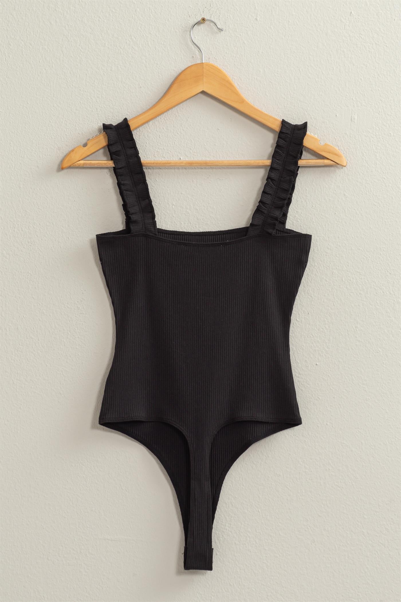 RUFFLED AND RIBBED BODYSUIT