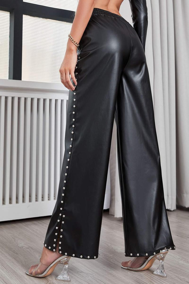 SPLIT AND STUDDED LEATHER PANTS