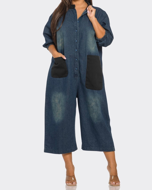 PATCHES DENIM JUMPSUIT